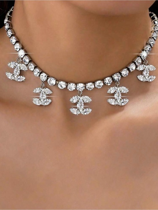 Jewelry - Crystal Charm Silver Choker Necklace - Women's Jewelry